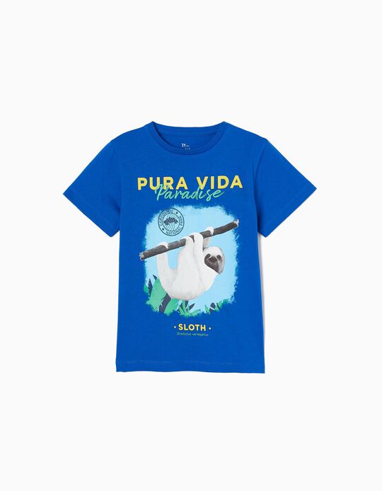 T-shirt de Algodão para Menino 'Pura Vida', Azul Escuro