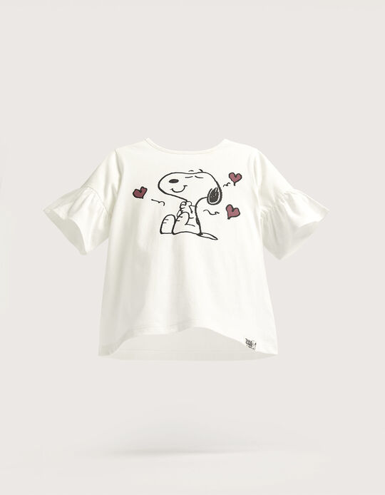 T-shirt de Algodão com Folhos para Menina 'Snoopy', Branco