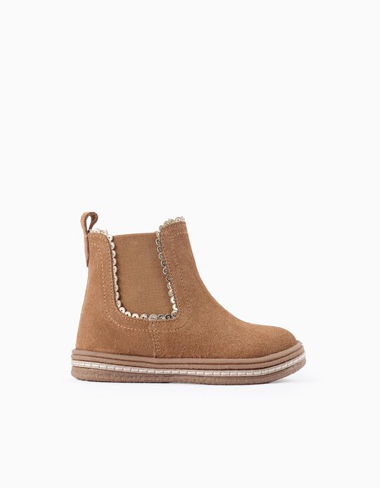 Buy Online Suede Leather Boots for Baby Girls, Camel