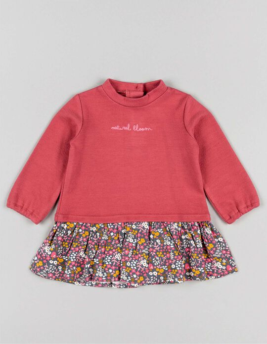 Vestido Combinado para Bebé Menina 'Natural Bloom', Vermelho/Cinza Escuro