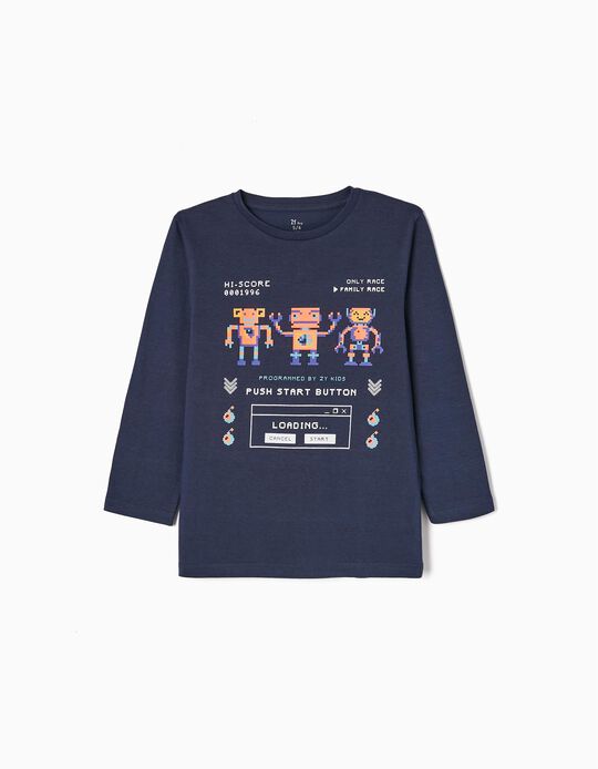 Camiseta de Manga Larga de Algodón para Niño 'Family Race', Azul Oscuro