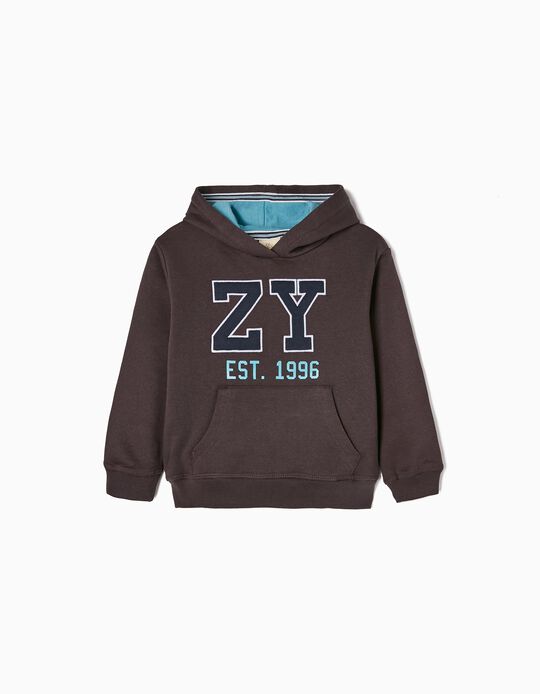 Cotton Hooded Sweatshirt for Boys 'ZY 1996', Dark Grey