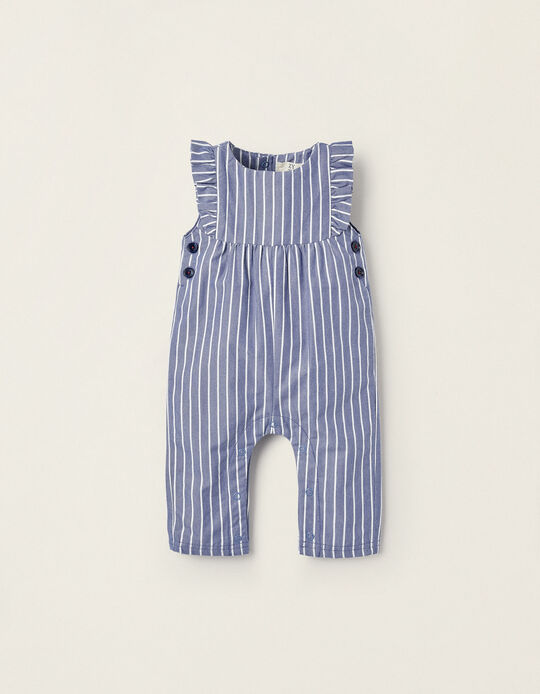Striped Jumpsuit with Ruffles for Newborn Girls, Blue/White