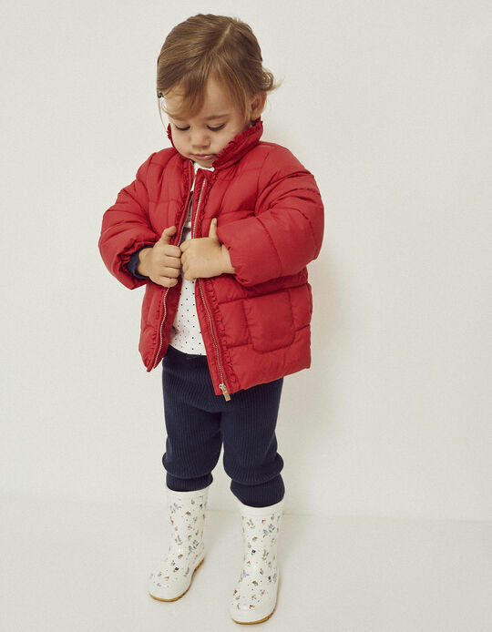Quilted Jacket with Ruffles for Baby Girls, Red