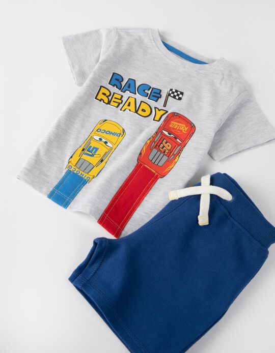 T-Shirt + Shorts for Baby Boys 'Cars', Grey/Blue