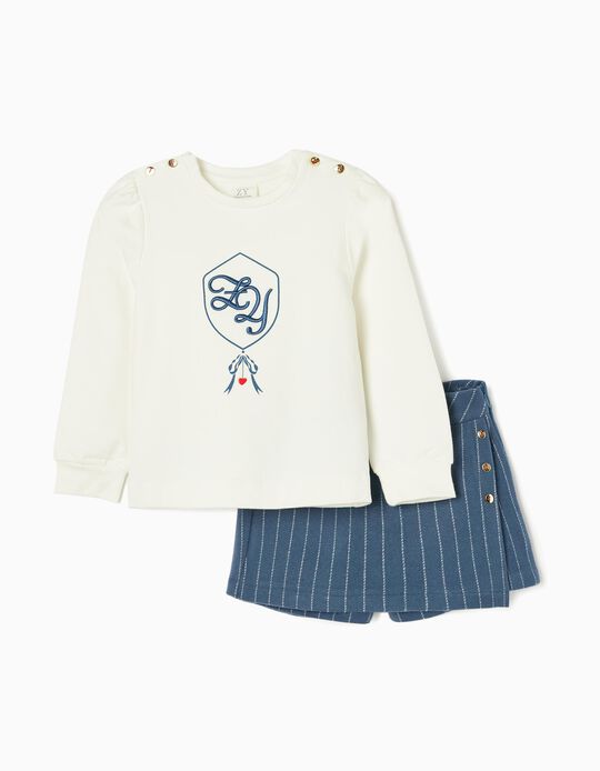 Sweatshirt + Skort for Girls, White/Blue