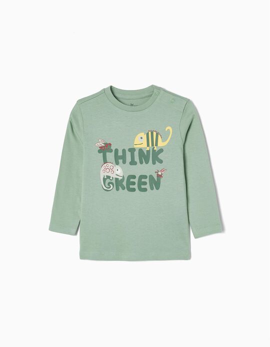 T-shirt de Manga Comprida em Algodão para Bebé Menino 'Think Green', Verde
