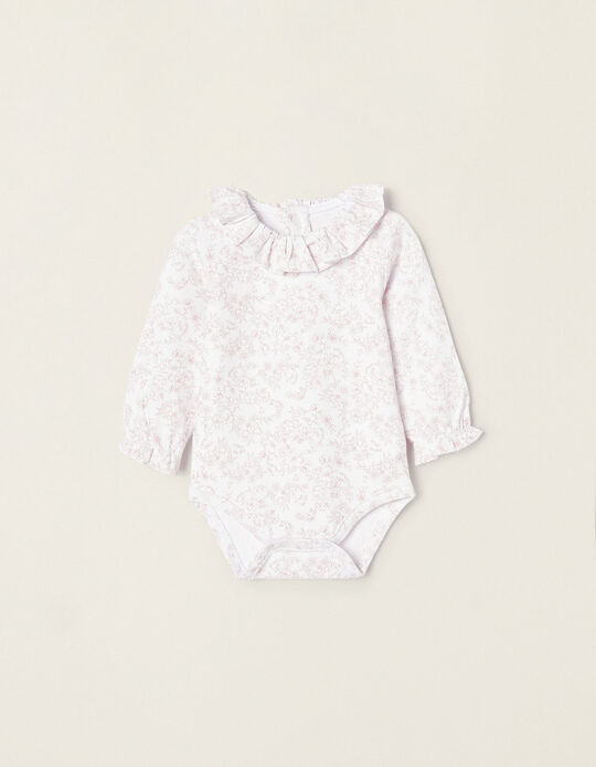 Floral Bodysuit for Newborn Baby Girls, White