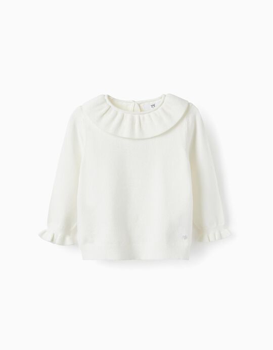Knitted Jumper with Ruffles for Baby Girls, White