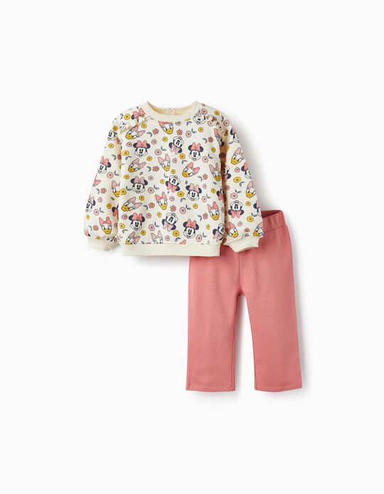 Sweatshirt + Cotton Joggers for Baby Girls 'Minnie & Daisy', White/Pink