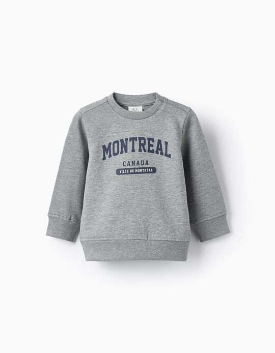 Sweat Cardada de Algodão para Bebé Menino 'Montreal', Cinza