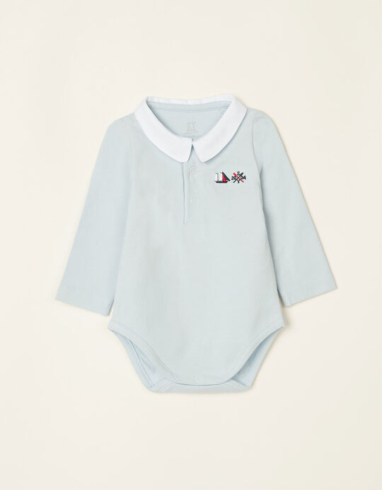Polo-Bodysuit for Newborn Baby Boys 'Boat', Blue