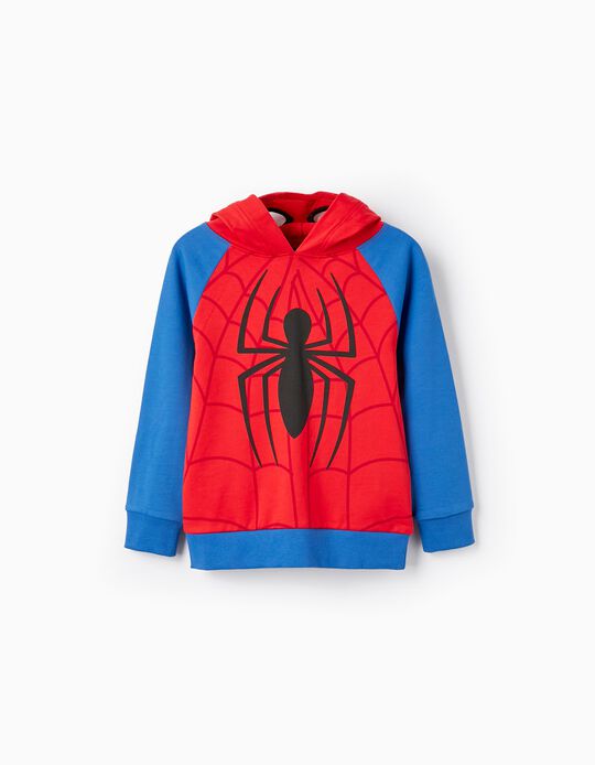 Sweat en coton avec capuche-masque pour garçon 'Spider-Man', Bleu/Rouge