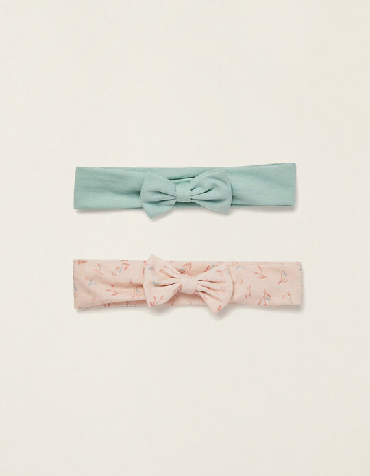 2 Pack Headbands with Bow for Newborn Baby Girls, Pink/Green