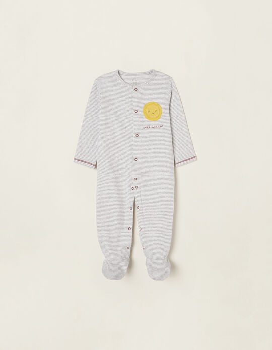 Cotton Sleepsuit for Babies 'Lion', White/Grey