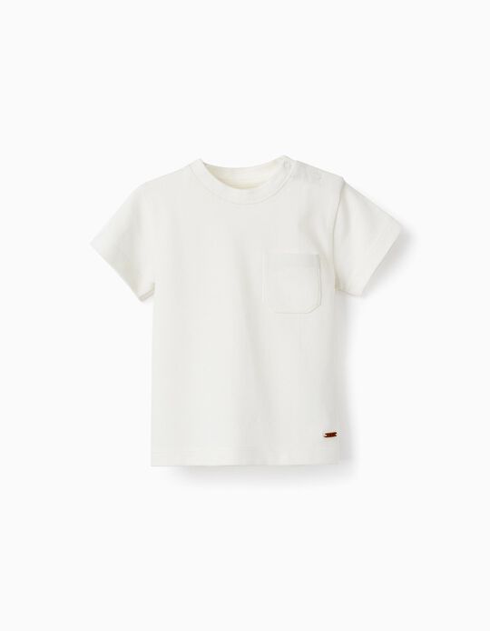 T-Shirt de Manga Curta em Piqué para Bebé Menino, Branco