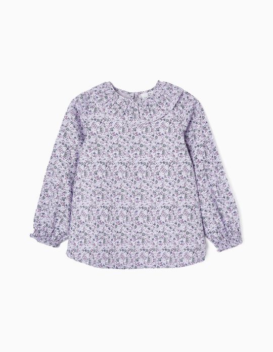 Floral Cotton Shirt for Girls 'B&S', Lilac