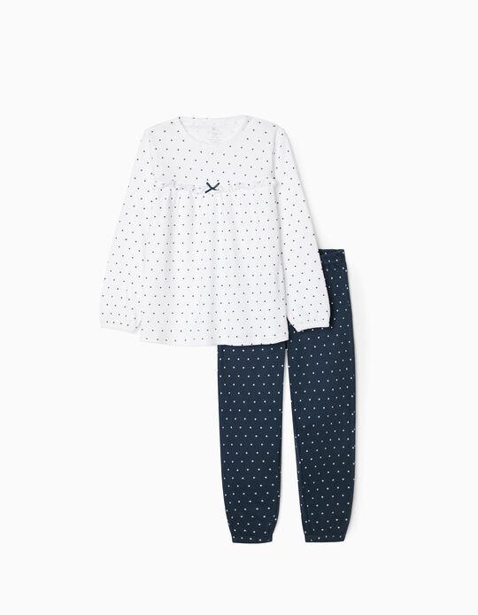 Pyjamas 100% Cotton for Girls 'Stars', White/Blue