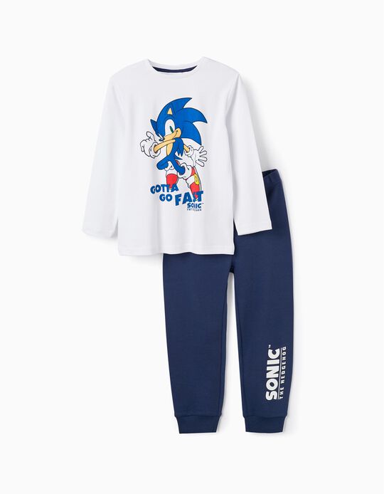 Pijama de Algodão para Menino 'Sonic', Branco/Azul Escuro