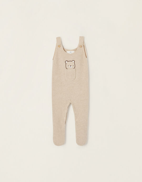 Cotton Knitted Dungarees for Newborn Baby Boys, Beige