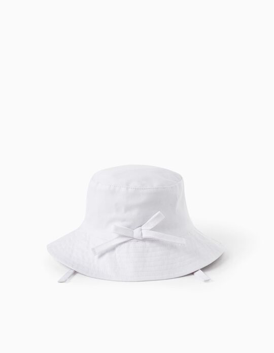 Hat in Twill with Bow for Baby and Girl, White