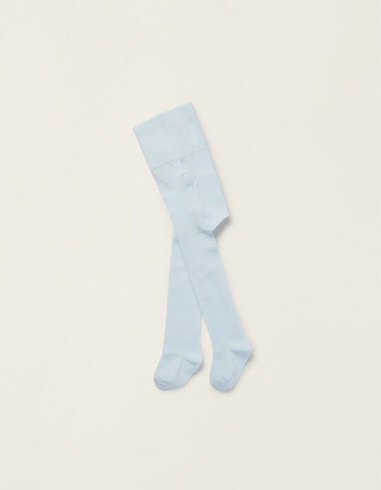 Cotton Tights with Low-Pressure Waistband for Babies, Light Blue