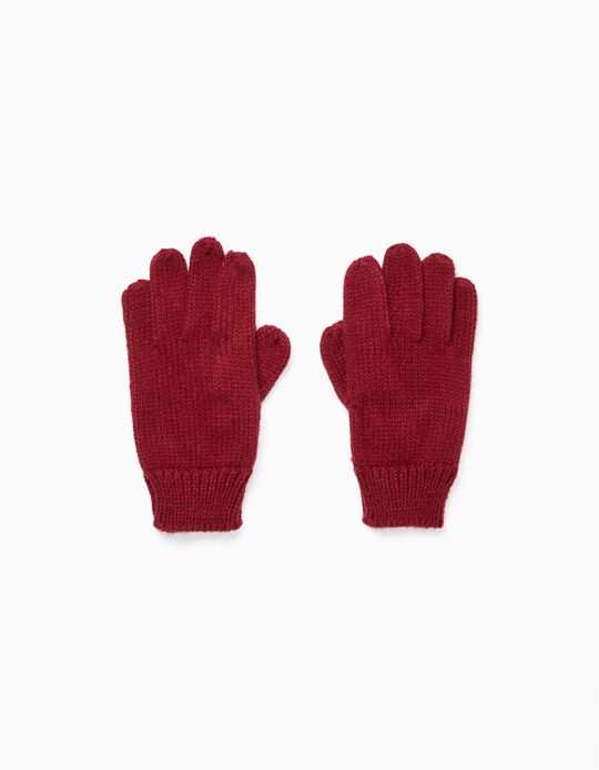 Knitted Gloves for Children, Burgundy
