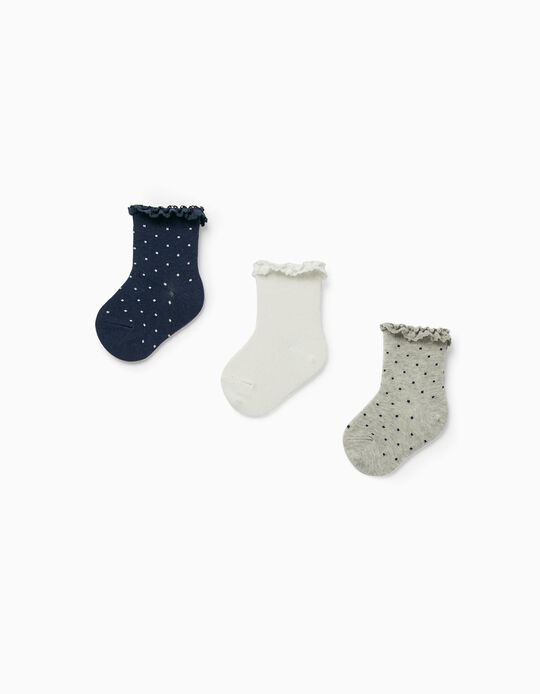 3 Pairs of Socks with Lace for Baby Girls, Multicoloured