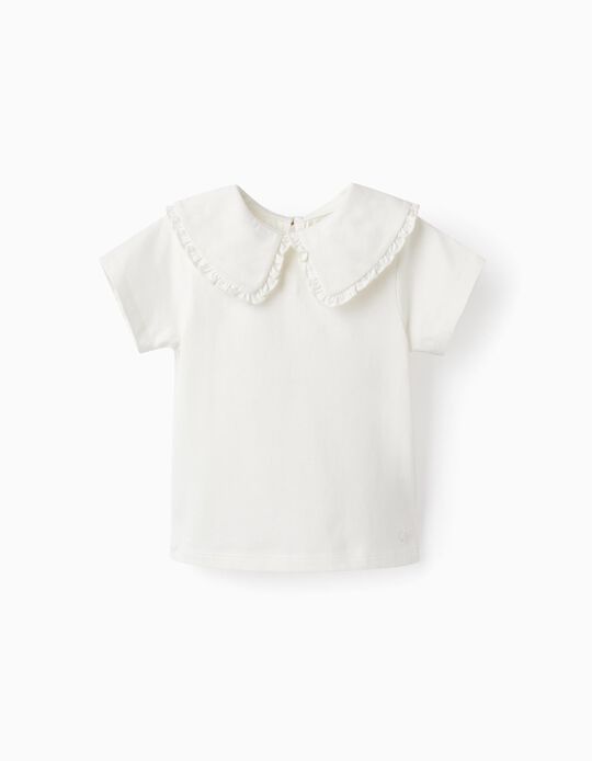 T-shirt com Folhos para Bebé Menina, Branco