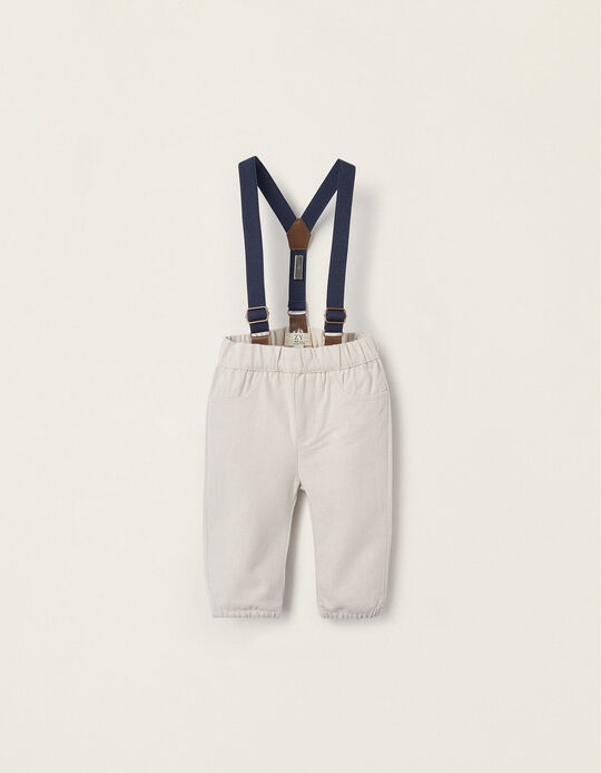 Trousers with Suspenders for Newborn Boys, Beige