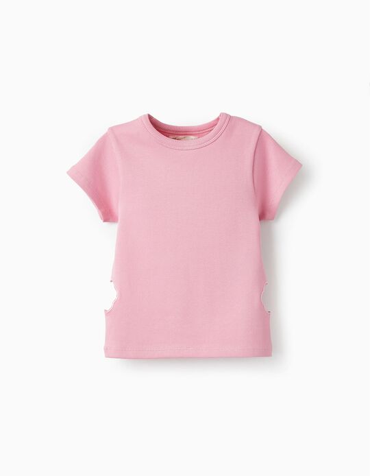 T-Shirt Canelada para Menina, Rosa
