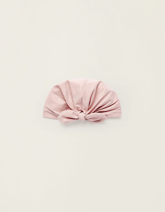 Buy Online Cotton Turban Beanie with Bow for Newborn Girls, Pink