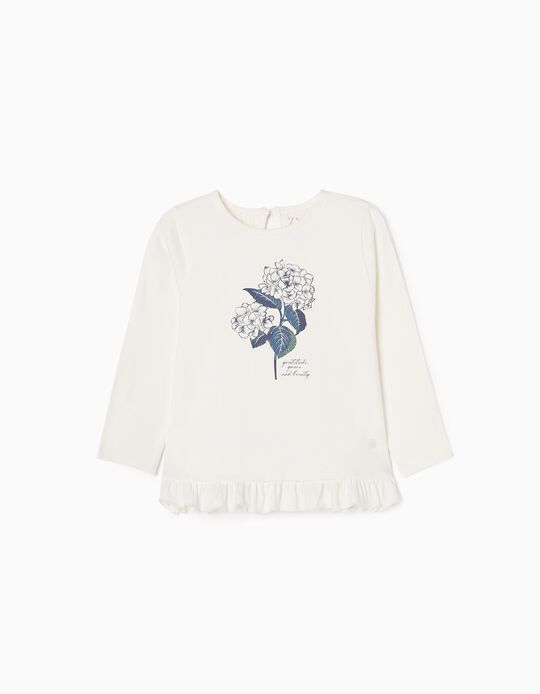 Camiseta de Manga Larga de Algodón para Bebé Niña 'Grace', Blanco