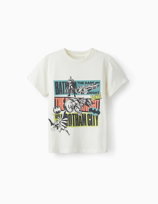 Cotton Jersey T-Shirt for Boys 'Batman', White