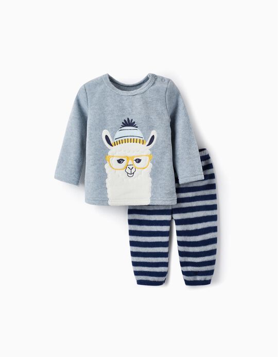 Pijama Polar para Bebé Menino 'Lama', Cinza/Azul Escuro