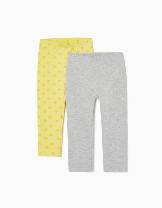 Pack 2 Leggings for Girls 'Seashell', Yellow/Grey