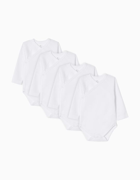 4-Pack Wrap-Over Bodysuits for Babies, White