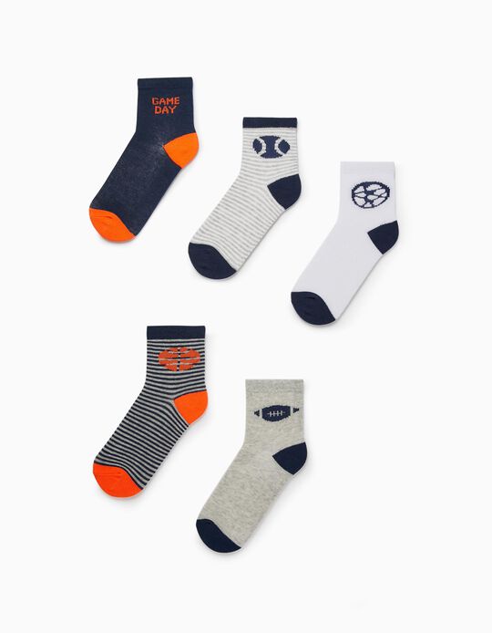 5-Pack Cotton Socks for Boys 'Sports', Multicoloured