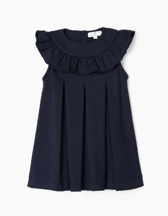 Pleated Dress for Baby Girls, Dark Blue