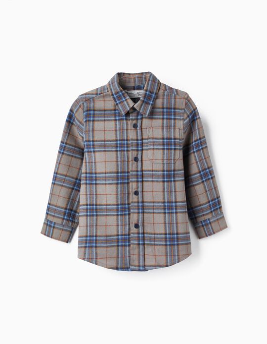 Flannel Checkered Shirt for Baby Boys, Grey/Blue