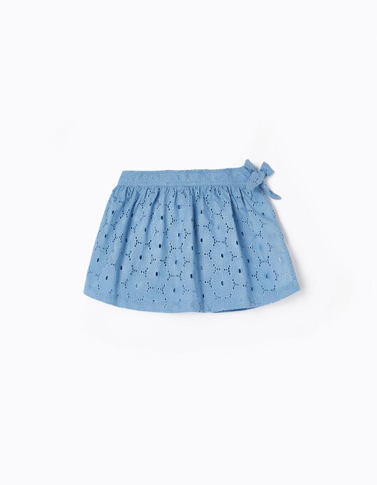 Falda-pantalón de Algodón con Bordado Inglés para Niña 'You&Me', Azul