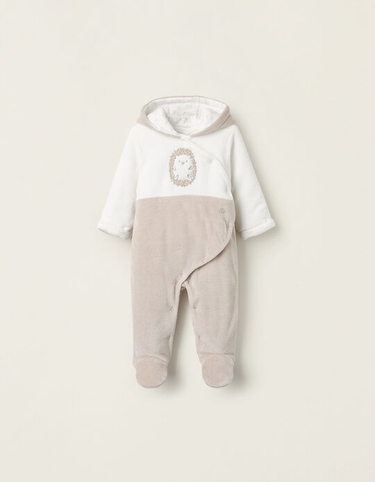 Buy Online Padded Velours Sleepsuit for Babies 'Hedgehog', White/Beige