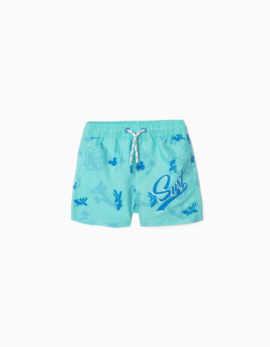 UPF80 Swim Shorts for Baby Boys 'Mickey', Aqua Green