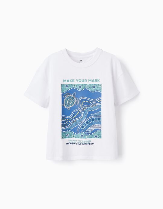 Comprar Online T-shirt de Algodão com Estampado para Menino 'Dot Painting', Branco