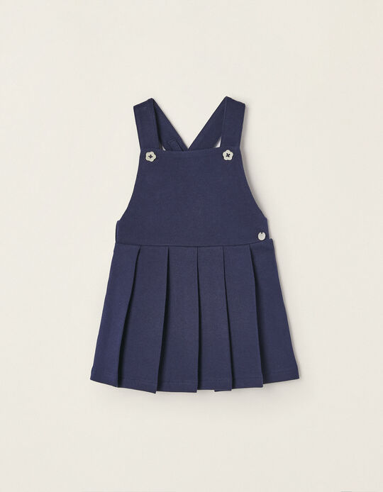 Piquet Cotton Pinafore Dress for Newborn Baby Girls, Dark Blue
