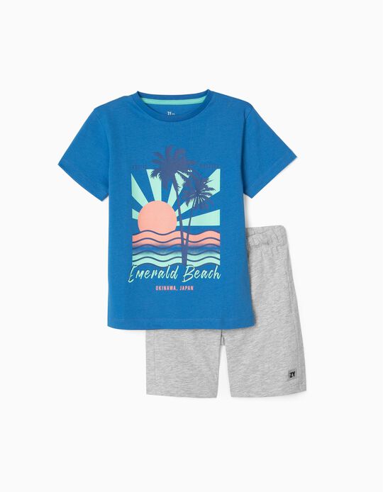 T-Shirt + Shorts for Boys 'Exotic Weather', Blue/Grey