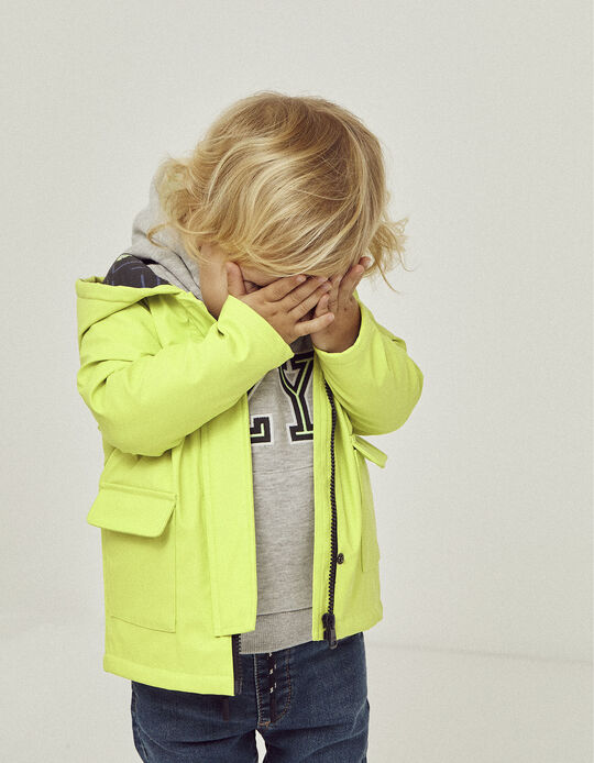 Padded Rubber Parka with Hood for Baby Boys, Lime Green 