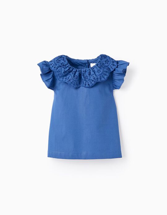Cotton Top with Broderie Anglaise for Baby Girls, Blue
