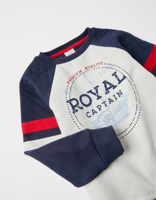 Sweatshirt for Boys 'Royal Captain', White/Dark Blue