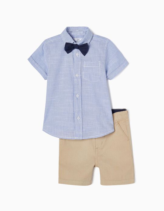 Shirt + Shorts for Baby Boys, Blue/Beige
